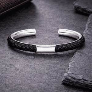 Bracelet couple manchette cuir noir homme