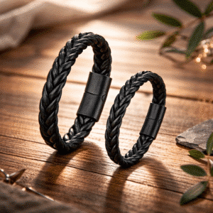 Bracelet couple cuir tressé