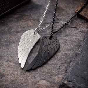 Collier couple noir et argent ailes