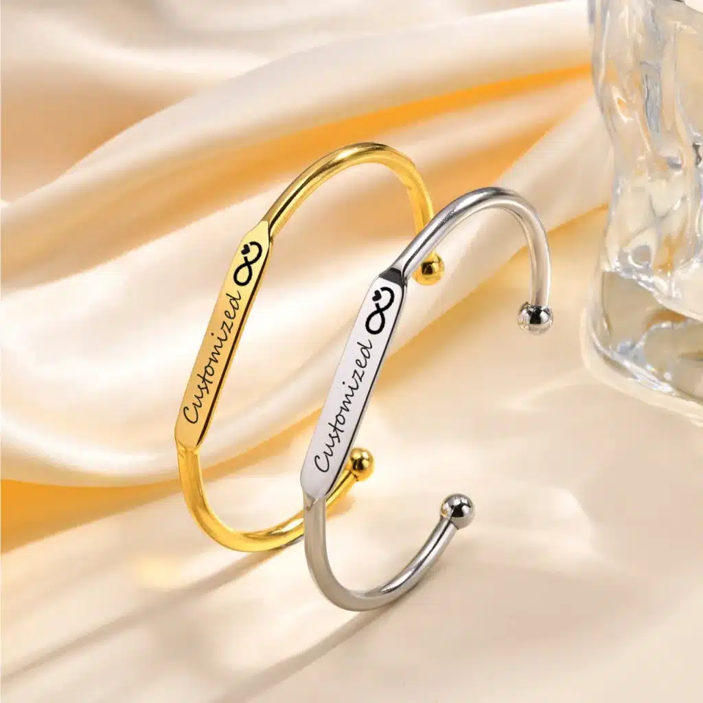 Bracelet couple gravé message d'amour