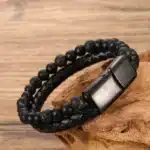 Bracelet couple pierres noires 1