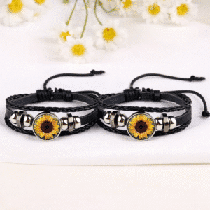 Bracelet couple fleur tournesol