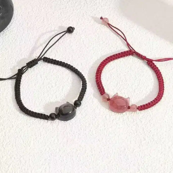 Bracelet couple chat rouge et noir 6