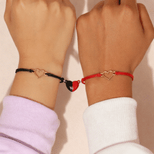 Bracelet couple aimanté coeur rouge et noir