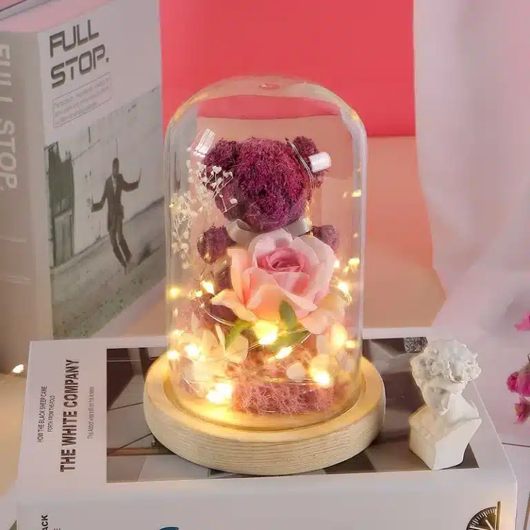 Ourson rose éternelle avec lumière 4