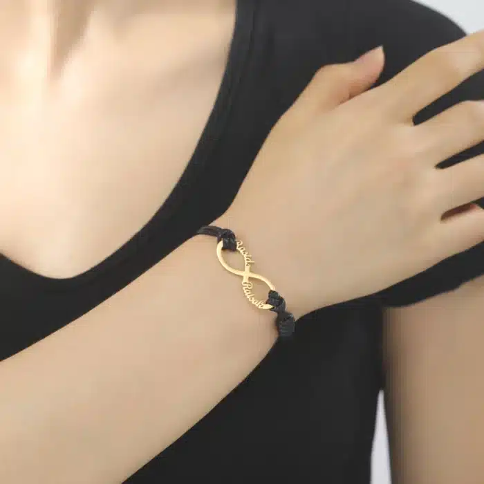 Bracelet couple infini argent et doré personnalisé 3