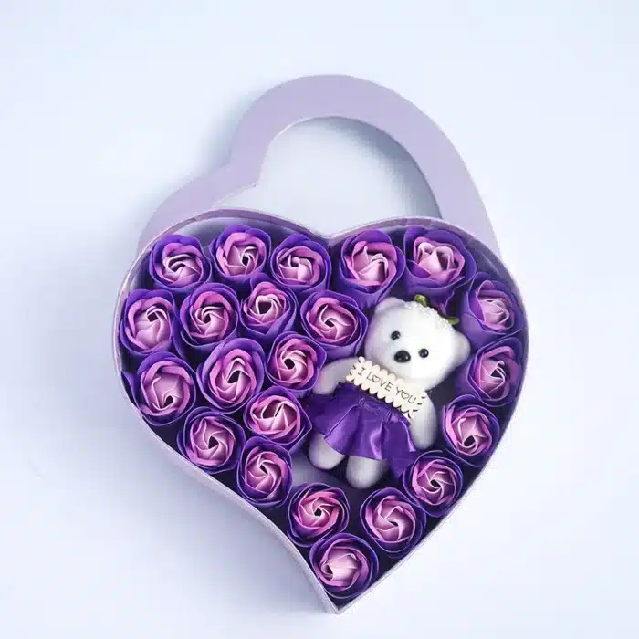 Rose éternelle boite coeur avec nounours 6