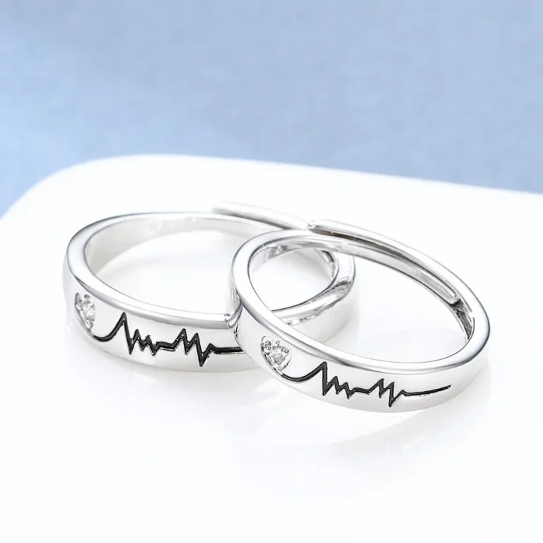 Bagues de couple électrocardiogramme brillant 2