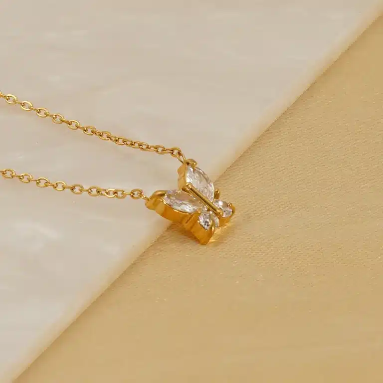 Collier couple papillon femme doré 2