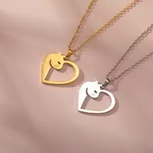 Collier couple chaton en forme de coeur 3