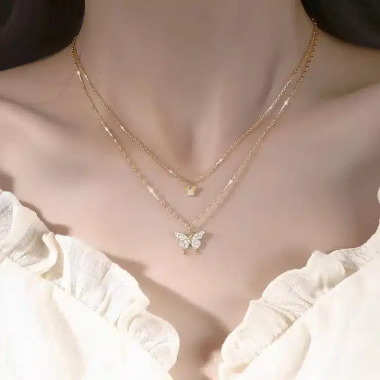 Collier couple double papillons femme 1