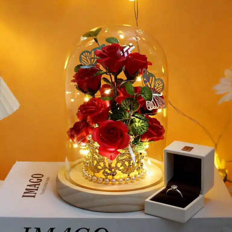 Rose éternelle cloche avec papillons 3