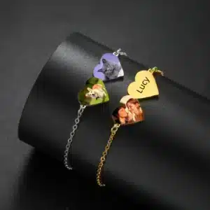 Bracelets couple personnalisés avec photo et coeur 1