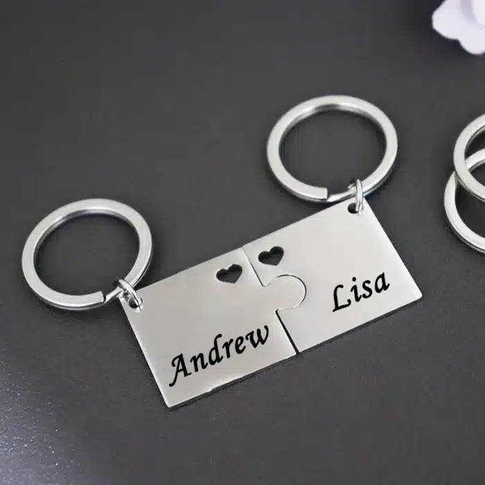 Porte-clés puzzle personnalisé couple avec coeur 1