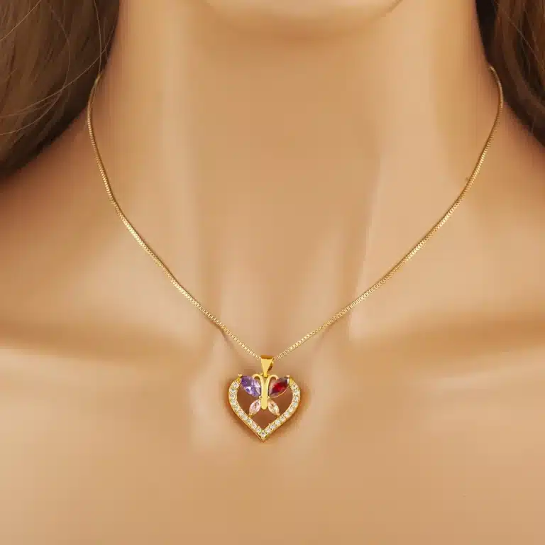 Collier coeur papillon brillant femme 3
