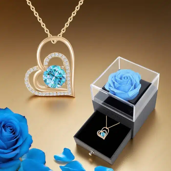 Rose éternelle avec collier en forme de coeur pour femme 4