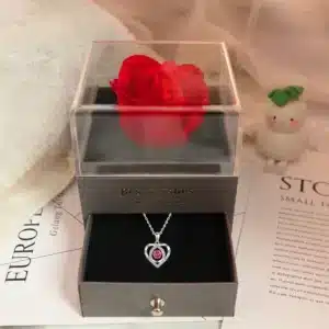 Boite à bijoux rose éternelle avec collier coeur 4