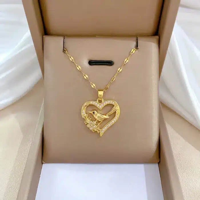 Collier couple femme coeur avec rossignol 1