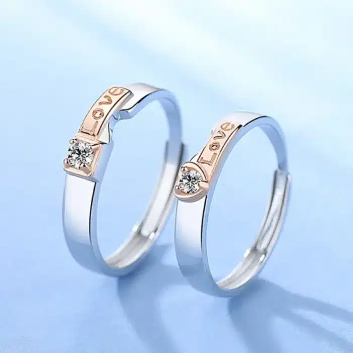 Bagues de couple ajustables argent et cuivre 2