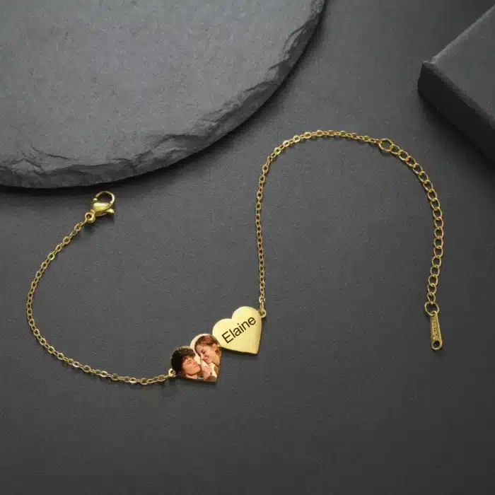 Bracelets couple personnalisés avec photo et coeur 2