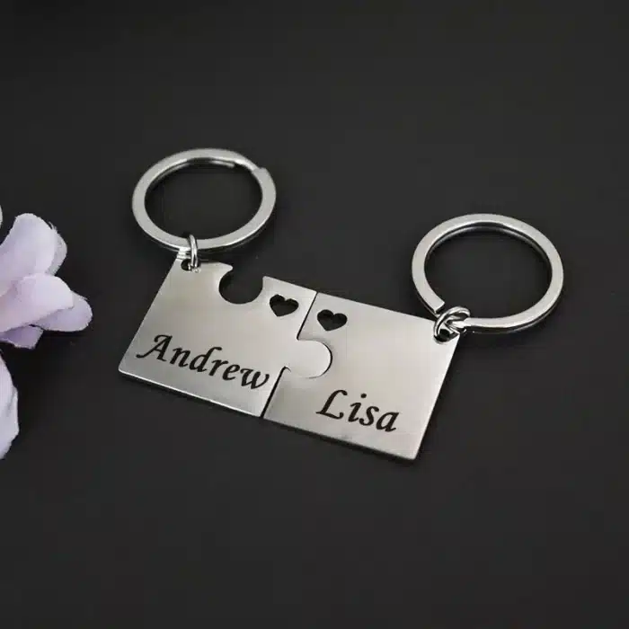 Porte-clés puzzle personnalisé couple avec coeur 3