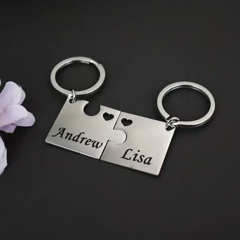 Porte-clés puzzle personnalisé couple avec coeur 3