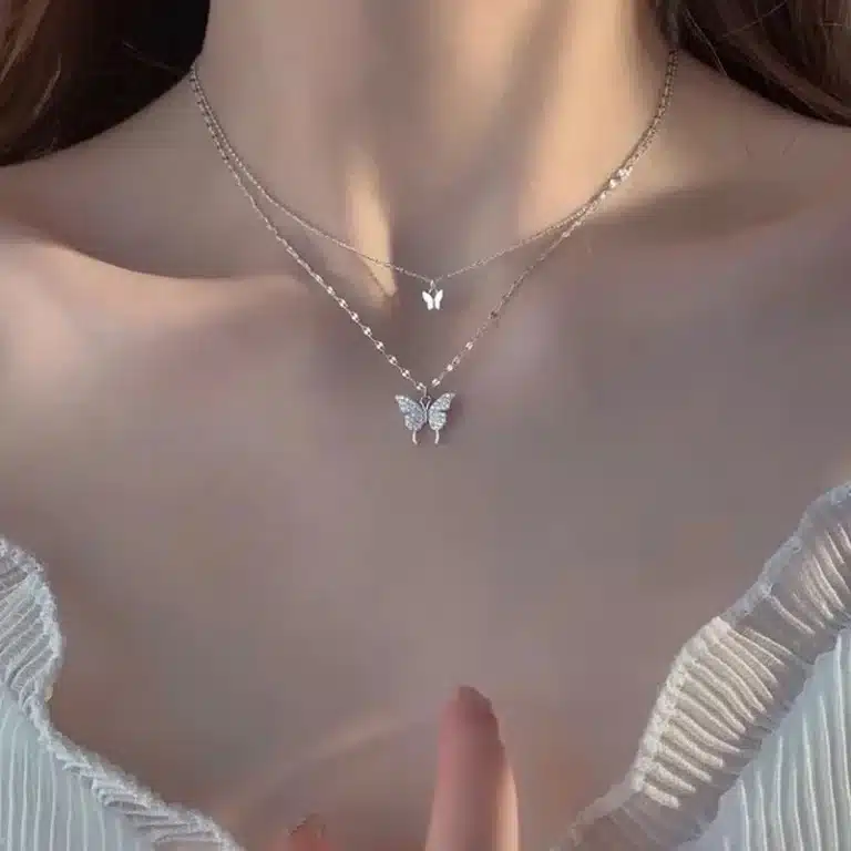 Collier couple double papillons femme 2
