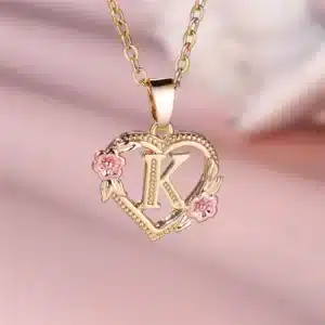 Collier femme coeur fleuri personnalisé 1