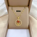 Collier tulipe rouge et doré pour femme 1