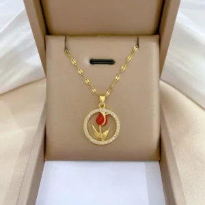 Collier tulipe rouge et doré pour femme 1