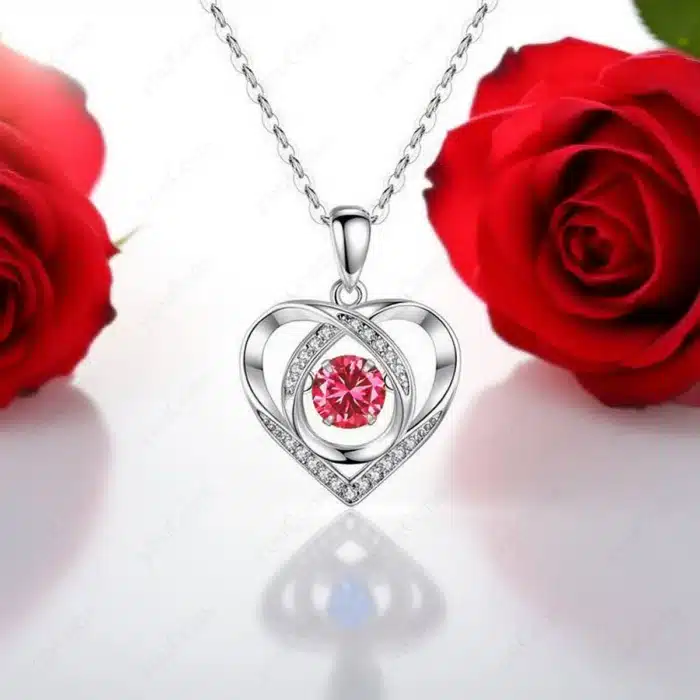 Boite à bijoux rose éternelle avec collier coeur 2