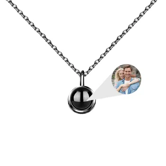 Collier couple homme photo projection rond 4