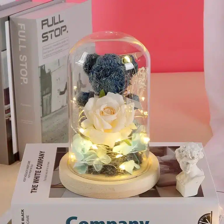 Ourson rose éternelle avec lumière 6