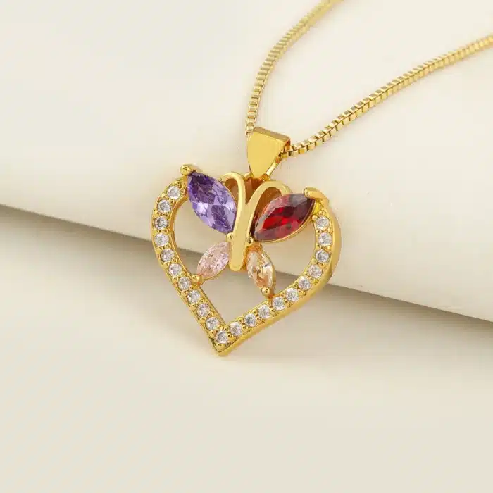 Collier coeur papillon brillant femme 6