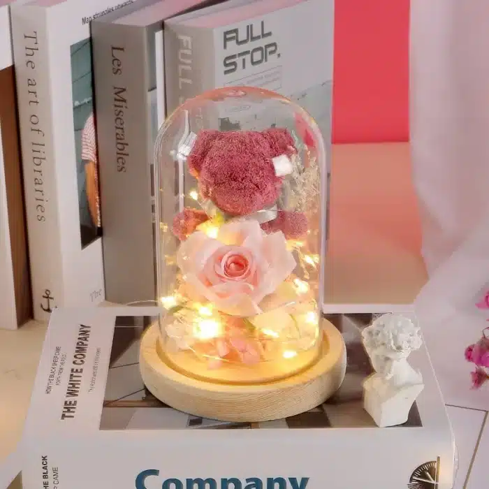 Ourson rose éternelle avec lumière 5