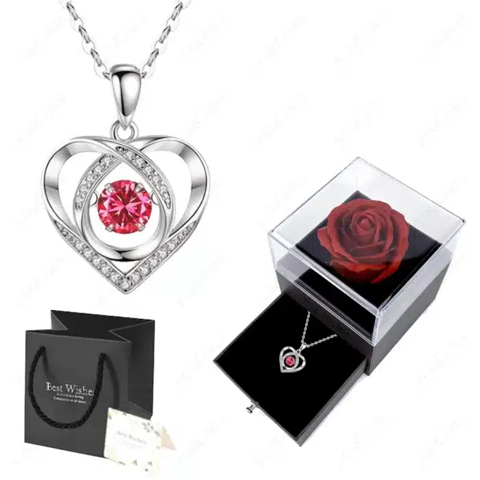 Boite à bijoux rose éternelle avec collier coeur 13