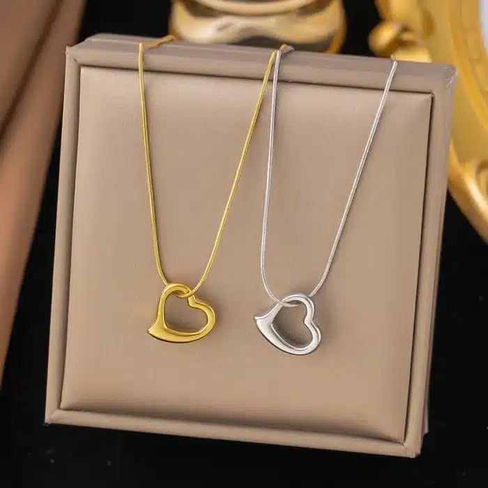 Collier couple coeur argent et doré femme 1