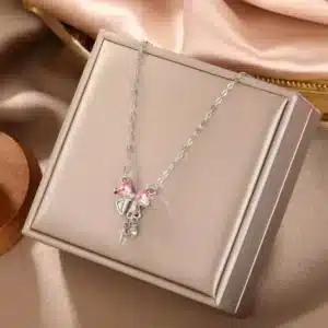 Collier couple nœud rose pour femme 1