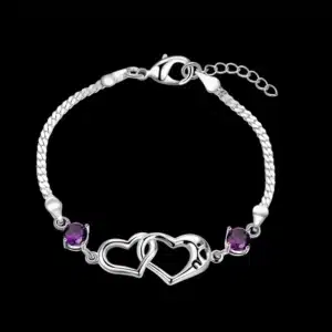 Bracelet double coeur violet pour femme 1