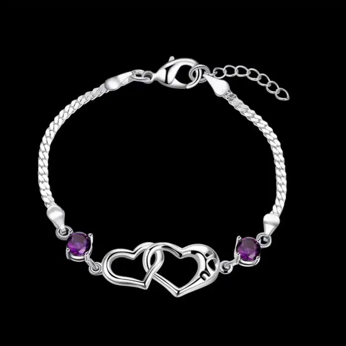 Bracelet double coeur violet pour femme 1