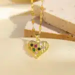 Collier femme coeur avec petites pierres colorées 2