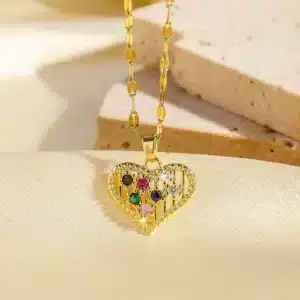 Collier femme coeur avec petites pierres colorées 2