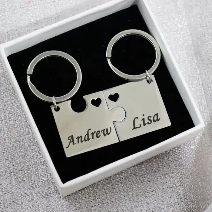 Porte-clés puzzle personnalisé couple avec coeur 4