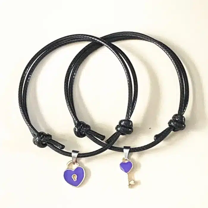 Bracelet couple coeur avec serrure et clé 3