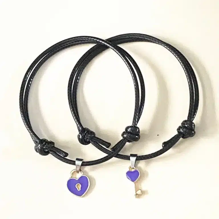 Bracelet couple coeur avec serrure et clé 3