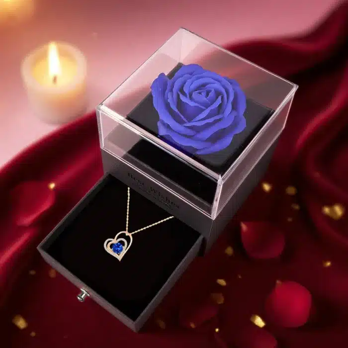 Rose éternelle avec collier en forme de coeur pour femme 3