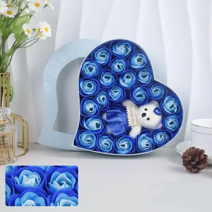 Rose éternelle boite coeur avec nounours 4