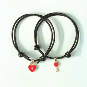Bracelet couple coeur avec serrure et clé 2