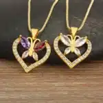 Collier coeur papillon brillant femme 4