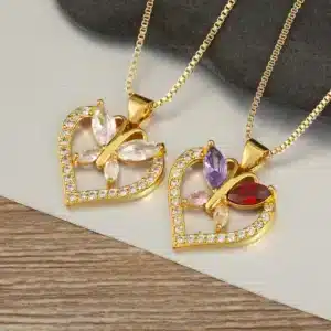Collier coeur papillon brillant femme 1